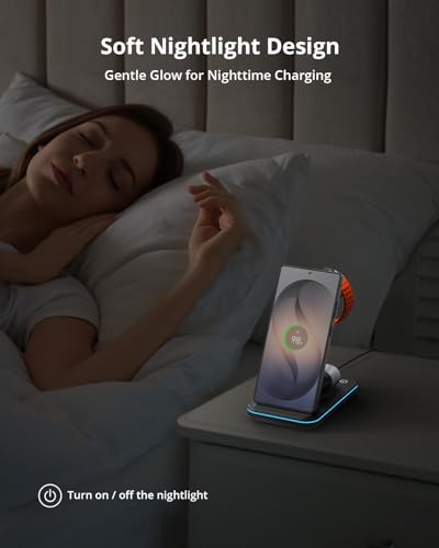 JoyGeek Wireless Charger for Samsung&Android: 3 in 1 Charging Station for S26/S25/S24/S23/S22/S21/S20/Note20/Z Fold&Flip, Galaxy Watch8/7/6/5/4/3/Active2/1, Buds 3 Pro