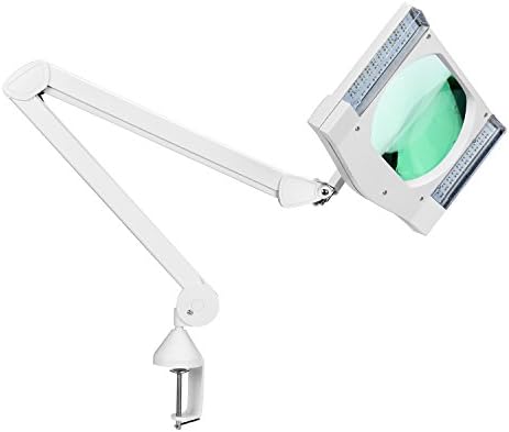 forpow Widex 7 LED Magnifier Lamp 96 LED task lamp Adjustable Swivel-Arm 7" Clear Glass Lens Space&amp;Energy Saving Desk &amp; Table Clamp Mount LED magnifying craft light – 5-Diopter 2.25X – White