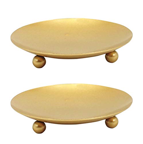 YYaaloa 2 Pack Gold Decorative Iron Plate Candle Holder 4.33'' Candle Stand