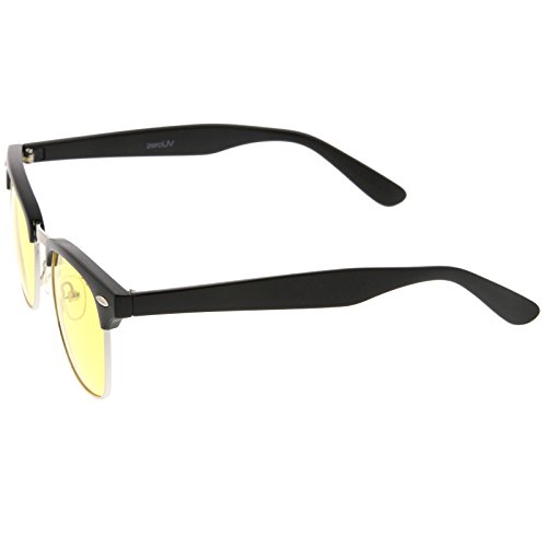 zeroUV - Polarized Lens Classic Half Frame Horn Rimmed Sunglasses 50mm (Matte Black-Silver / Yellow Polarized)