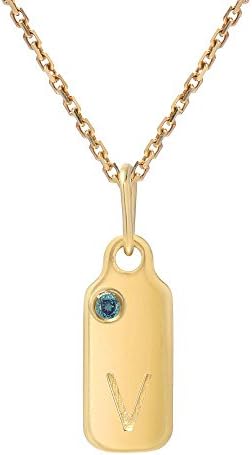 Mini Mini Jewels 14k Yellow Gold Alexandrite June Birthstone Accented Letter V Dog-tag Necklace