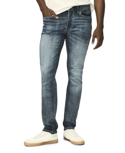 Buffalo David Bitton Men's Skinny Max Jeans, Whiskered and Contrasted Indigo, 36W x 32L