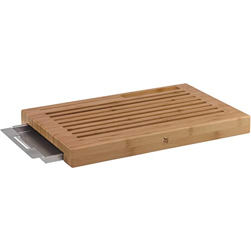 WMF Bread Chopping Board with Crumb Bowl, Cutting Board with Crumb Tray, 44 x 27 x 4.8 cm, Bamboo, Lattice Shape, Gentle on Blades