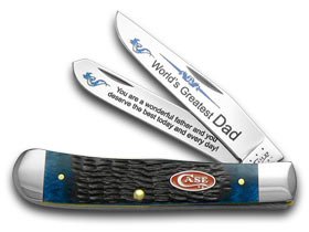 CASE XX Jigged Blue Bone World's Greatest Dad 1/600 Trapper Pocket Knife Knives - Thumbnail 3
