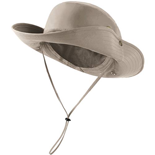 Sun Hat for Men Women Summer Outdoor Sun Protection Wide Brim Bucket Hat Breathable Mesh Fishing Hiking Beach Golf Hat (Khaki)