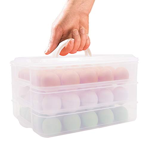 HANSGO Egg Holder, 3-Layer Deviled Egg Tray with Lid Egg Carrier Box Dispenser Container with Handle for 60 Eggs