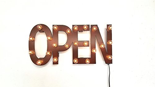 Open marquee lighted sign rustic rusted rust vintage inspired metal - Thumbnail 2