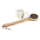Mikobox Natural Horse Bristles Bamboo Long Handle Bath Shower Brush and Loofah Back Scrubber Set MB-15