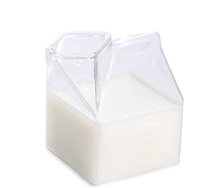 Goick Glass Milk Carton, Clear Square Cocktail Glasses Mini Cup Creamer Pitcher Coffee Box for Milk Coffee Water Juice Beverages Heat Resistant 12OZ/350ml