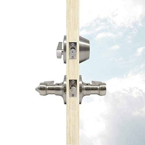 3 Sets of Front Exterior Door Knob Set with Single Cylinder Deadbolts in Satin Nickel Finish, All Keyed Same Combo Pack, Wave Style Entry Door Lever Locks with Combinations