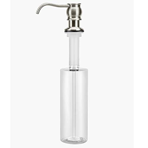 Samodra Kitchen Sink Soap/Lotion Dispenser, Brass Pump Head Brushed Nickel 17 OZ Bottle Built in Design Refill from the Top for Granite Thick Deck Installs