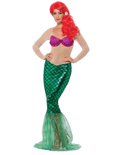Smiffys Deluxe Sexy Mermaid Costume, Green with Sequin Full Length Dress & Hair Clip, Fairytale, Wings and Wands Fancy Fancy Dress, Mermaid Dress Up Costumes Halloween