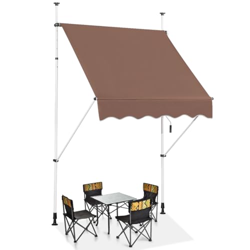 RELAX4LIFE Klemmmarkise 150 cm breit, Markise Balkon ohne Bohren, Höhenverstellbare Balkonmarkise mit Handkurbel, Sonnenschutz für Terrasse Balkon Ver