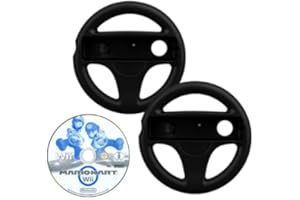Mario Kart Wii Game Used Bundle with SuperNova 2 Black Racing Wheels - Compatible with Nintendo Wii & Wii U