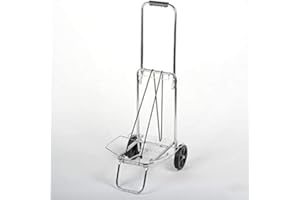 ATEpro Folding Heavy Duty Silver Luggage Cart, Foldable Metal Frame, Strong Elastic Bungee Cord, Rolling Plastic Wheels