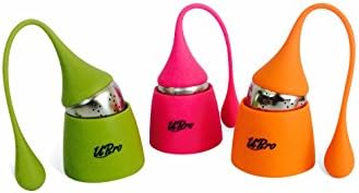 Tea Leaf Strainer By UPro: Silicone And Stainless Steel Infuser With Drip Tray For Brewing Loose Leaves, 3 Pack In Bright Colors (Green, Orange, Pink), Durable And Rust Resistant, Dishwasher Safe