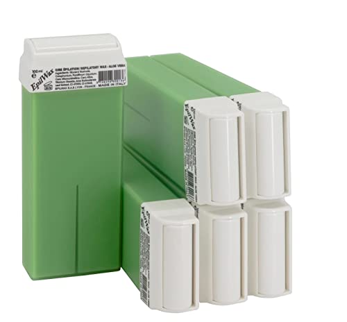 EpilWax Wachspatronen Set mit 6 Aloe Vera Warmwachspatronen zur Haarentfernung Enthaarungswachs 100 ml Roll-on Nachfüller