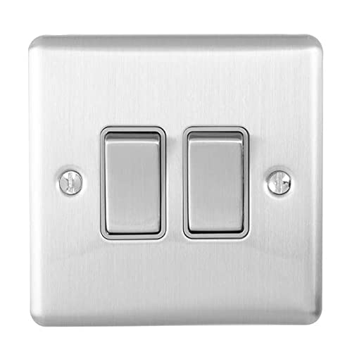 Enhance Decorative 2 Gang Switch Satin Stainless Finish With Grey Trim — image 1