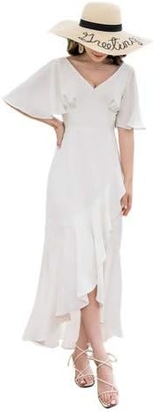 Amazon 冬萌 Fuyumoe ドレス パーティードレス ミモレ丈 マーメイド ワンピース 二次会 ロング丈 フリル ｖネック リゾート 結婚式 お呼ばれ 演奏会 披露宴 謝恩会 シルエット エレガント 気質 オシャレ アシンメトリー パーティードレス 通販