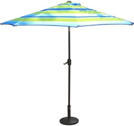 ALUMINUM UMBRELLA 9 FT GREEN &amp; BLUE STRIPE WITH CRANK AND TILT