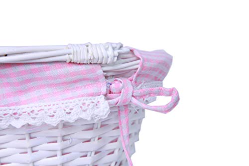 Oypeip Easter Basket Gift Basket Oval Willow Round Wicker Storage Basket With One Drop Down Handle Easter Baskets for Kids Fabric Cotton Linen For Office, Bedroom, Closet, Toys