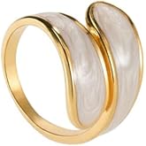 Stainless Steel Dripping Oil Leaf White Enamel Design Women's Cuff Ring Simple Style