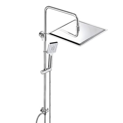 JOHO Duschset ohne Armatur, Chrom Duschstangeset Duschsäuleset, Regendusche Duschsystem Wassersparend mit Duschkopf aus rostfreiem Edelstahl 30x30cm e