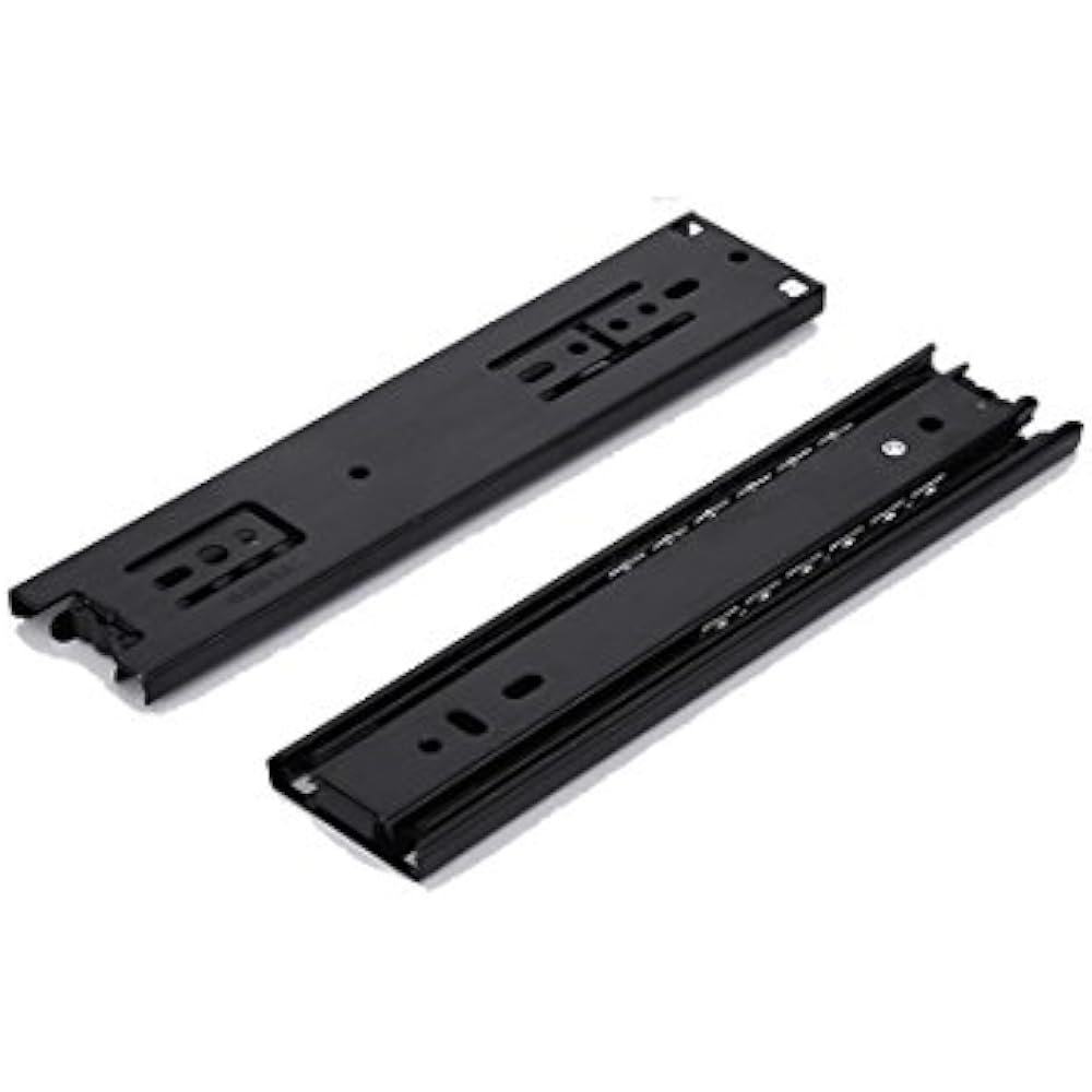 2 Pcs Black Furniture Length Ball Bearing Telescopic Drawer Slides