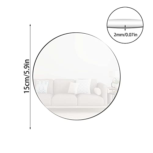 DARENYI 10 Pcs Round Mirror 15cm Mirror Tiles Self Adhesive Mirror Acrylic Small Mirror Wall Mirror Stick on Mirror for Home Living Room Bedroom Decor