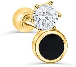 14K Solid Gold 5mm Jewelry Cz Circle Black Round Ear Studs Post Ball Earring Piercing For Women Sensitive Ears