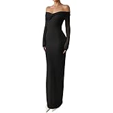 Off Shoulder Long Sleeve Bodycon Maxi Dress Mesh Twist Ruched Wedding Guest Formal Party Fall Dresses for Women