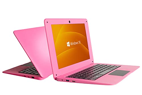 Bigmachine Computer Laptop Mini 10.1 Inch 32GB Windows 10 Ultra Thin and Lightweight Netbook Quad Core PC HDMI USB Webcam Netflix YouTube QWERTZ Layout (Dark Pink)