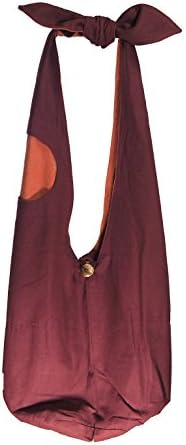 Thai Boho Hippie Sling Plain Color Cotton Bag Shoulder Crossbody Bohemian Handmade Monk Buddha (Red Orange)