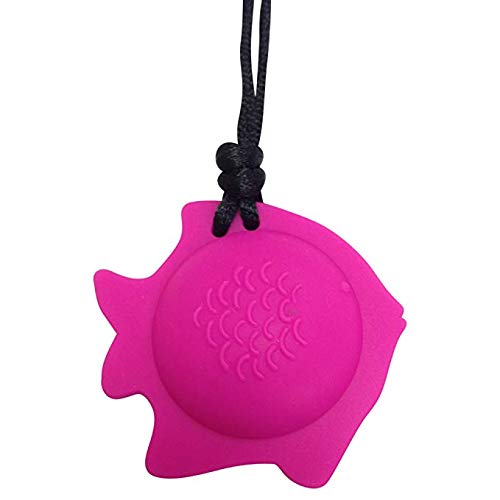 Chew Pendant Pink Fish Training and Development Fidget Toy Chew Necklace forSensory,Oral Motor, Anxiety, Autism, ADHD