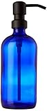 Industrial Rewind 16oz Cobalt Blue Glass Refillable Body Lotion Dispenser with Black Metal Pump Dispenser/Liquid Hand Soap Dispenser