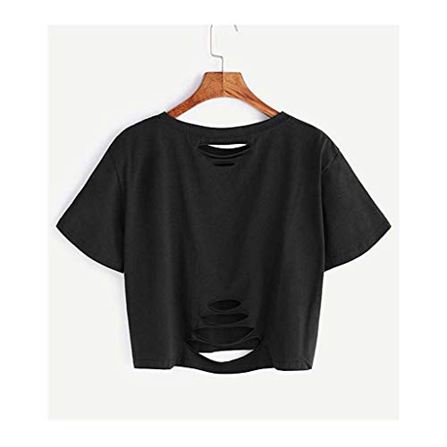 Fainosmny Women Girl Crop Tops T-Shirt Camouflage Blouse Hole Cotton Shirts Top