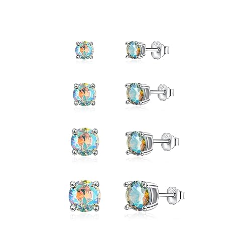 925 Sterling Silver Stud earrings Set Colorful Rainbow CZ Gold