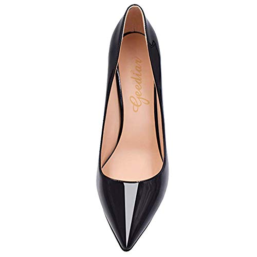 GEEDIAR Women's Stiletto Pumps Thin Heel Shoes Pointy Pumps Ladies Party Dress Pumps Patent Leather Pumps Mules Suede Pumps Wedding Party Basic Pointed Heel Shoes Black