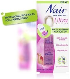 Nair Hair Remover Ultra Precision Wax Roll-On For Face &amp; Eyebrow - 100% Rinseable Formula, With Softening Lily, Fragrance Free (25 Facial Treatments)
