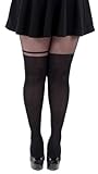 Pamela Mann Women's Plus Size Overknee Stripe Mock Suspender Tights