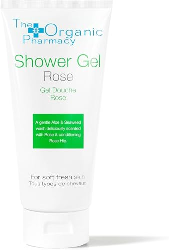 The Organic Pharmacy Rose Shower Gel, 200ml - Soothe and Cleanse, Uplifting, Sulphate-Free, With Rosehip, Aloe, Seaweed, All Skin Types, 63% Organic