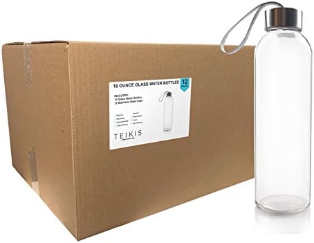 TeiKis Glass Water Bottles 18oz with Stainless Steel Cap