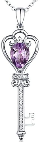 Sterling Silver Natural Amethyst Gemstone Key Pendant Necklace