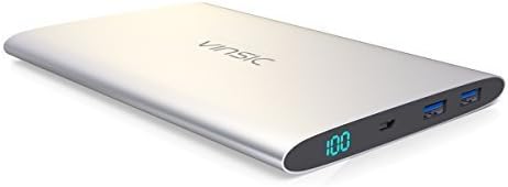 External Battery Charger, Vinsic 15000mAh Ultra Slim Power Bank, Dual Smart USB Port 5V/2.4A External Mobile Battery Charger Pack for iPhone, iPad, iPod, Samsung Galaxy, Cell Phones, Tablets.