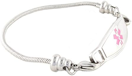 N Style ID Women's Beaded Pan-dorra Style PRE-ENGRAVED "Seizure Disorder" Medical Id Bracelet - Pink 8.25