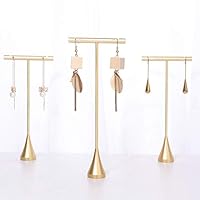 BanST Metal Gold 5.1"-3pcs T Bar Earring Retail Display Stand, T Shape Earring Holder Tree, Jewelry Retail Display for Show Photography Props【Gold-Cone Base-Height 5.11"-3pcs】