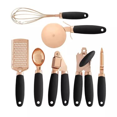 7 pc Kitchen Gadget Set Rose Gold Kitchen Utensils Non Stick and Heat Resistant Cooking Utensils Set Stainless Steel Cookware with Soft Touch Handles Black