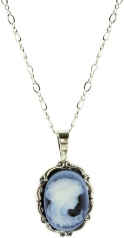 Sterling Silver Vintage Style Small Agate Cameo Pendant with Chain