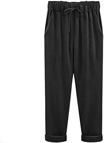 Helisopus Women's Elastic Waist Casual Relaxed Loose Fit Cotton Linen Pants Harem Trousers Cropped Pants