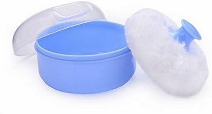 2 Pcs Baby After-bath Powder Puff Sponge Box Kit Dispensor DIY Make up Cosmetic Loose Powder Jar Container Case (Blue) - Image 3